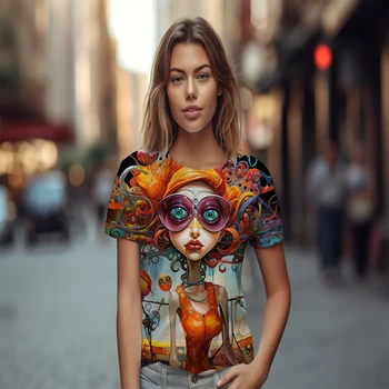 Moda Casual de las Señoras de manga Corta T-shirt Suelto Cómoda camiseta de colores Populares de la Impresión en 3D camiseta Nueva camiseta