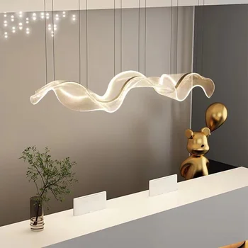 Arte Led lámpara de Araña Colgante de Luz de la Lámpara de escritorio Delantero de la cinta Estrellado restaurante de Acrílico en forma de onda de la barra de vida creativo interior