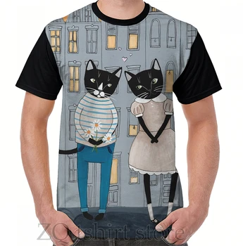 Los gatos Primera Fecha Gráfico T-Shirt hombres tops camiseta mujer camiseta de los hombres divertidos de impresión O-cuello de Manga Corta camisetas