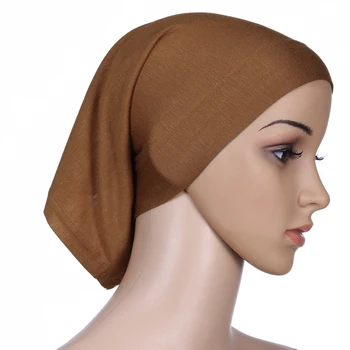 Color sólido Señora Underscarf Tapa del Tubo Turbantes para Envolver la Cabeza de la Mujer Islámica Señora Musulmana Mini Jersey Hiyab Chal Interior de la Bufanda