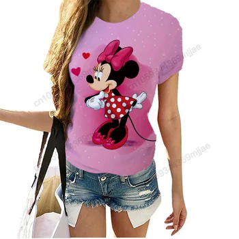 Ropa Casual de las Mujeres T-shirts 2023 de las Mujeres de Cuello Redondo de Disney de Verano Blusas Mujer 2023 T-shirt Tops Y2k Estilo Streetwear de los años 90