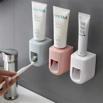 Automático Dispensador de Pasta de dientes a prueba de Polvo Cepillo de dientes Titular de Montaje en Pared Soporte Exprimidor de Pasta de dientes Accesorios de Baño Set
