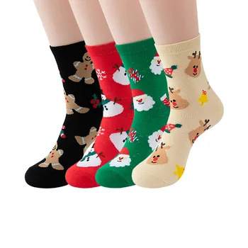 Nueva Navidad Calcetines de Algodón Puro de dibujos animados de Navidad Calcetines de Medio Tubo Calcetines de Algodón Rojo Verde Negro Calcetines de las Mujeres