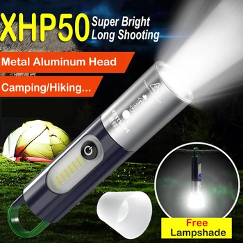 Super Brillante Linterna LED XHP50 Llavero de la Linterna Recargable de Camping Senderismo Tienda de Gancho de la Lámpara Impermeable de Emergencia de Zoom de la Antorcha