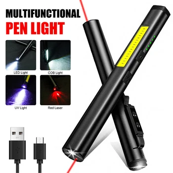 Mini Lápiz multifunción Flashight 4 En 1(UV/LED/COB/Láser) de Tipo C, batería Recargable de Médicos de la Antorcha Con el Poder de la Pantalla de Trabajo de la Linterna