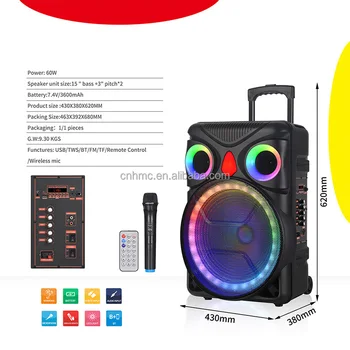 1.800 W de Alta Potencia Portátil de 15 Pulgadas Bluetooth Altavoz al aire libre de la Varilla de tiro de Karaoke Speaker EQ Color de luz LED Micrófono Inalámbrico de Banda