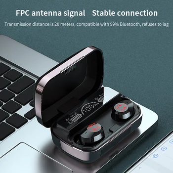 Portátil de Auriculares In-ear Inalámbricos IPX6 Auriculares a prueba de agua de la Pantalla Digital Recargable Bluetooth Estéreo compatible con la V5.1 Auricular