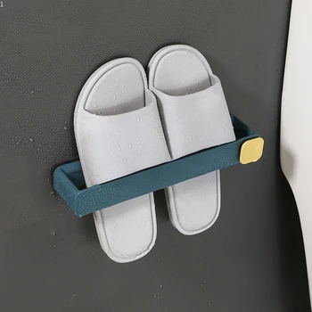 Zapatillas de baño Estante de Adhesivo Auto Punch-libre de la Pared de una Toalla montado Con gancho de Baño de la Pared de la Puerta de la Casa Estante de Almacenaje del Ahorro de Espacio