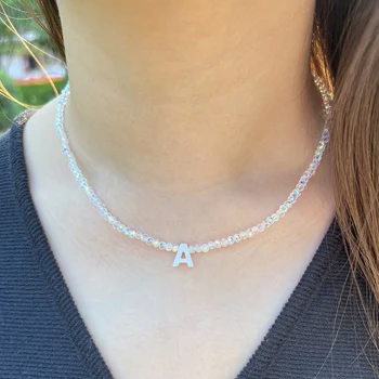 26 de Concha Naturales Carta Colgante de Collar de la Mujer Transparente brillante de Cristal Perlas Collares de Cuentas de Clavícula Cadena Nueva