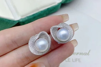 elegante, 8-9m m, sur, mar redondo de la perla blanca stud earring 925s de la plata esterlina 925 pendientes de perlas utilidad para las mujeres