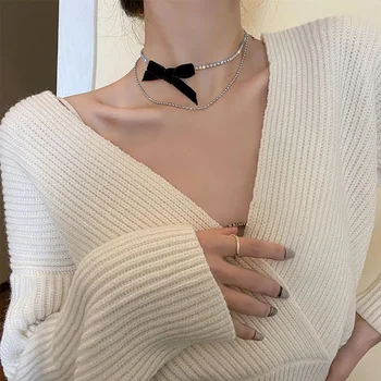Moda Negro Bowknot Collar Clásico Gótico Corazón de Encaje de Terciopelo Gargantilla para las Mujeres, las Niñas de Baile del Collar de la Joyería Mayorista de Regalos