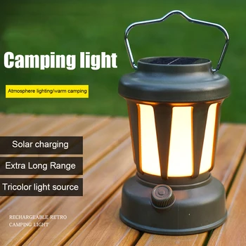 Solar Linterna de Camping 1200mAh para Acampar al aire libre de la Luz de la prenda Impermeable USB Recargable de la Luz de Carpa para Senderismo Escalada Linterna