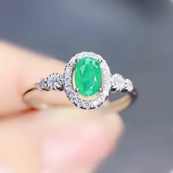 Natural real verde esmeralda anillo Ovalado de estilo simple envío Gratis 4*6 mm 0.5 ct de la piedra preciosa de la plata esterlina 925 joyería Fina J238125
