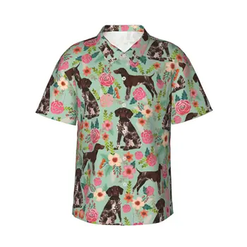 Alemán De Pelo Corto Y Floral Hermoso Para Hombre Casual De Hawai Camisetas De Manga Corta Botón De La Playa De Las Camisas De Flores Tropicales Camisetas