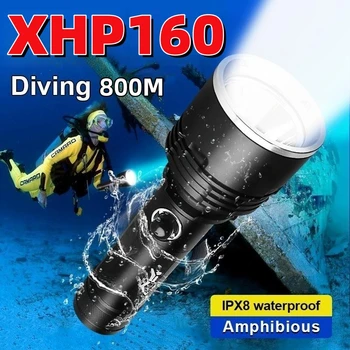 Nueva XHP160 Resplandor Super Potente IPX8 Buceo Linterna Led de Alta Potencia de Buceo Antorcha Impermeable de la Caza Submarina de la Linterna