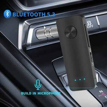 Micrófono de solapa Bluetooth 5.3 Coche Transmisor Receptor Adaptador de 3.5 mm AUX conectores para Altavoces del Coche de Audio Receptor de Música con manos libres