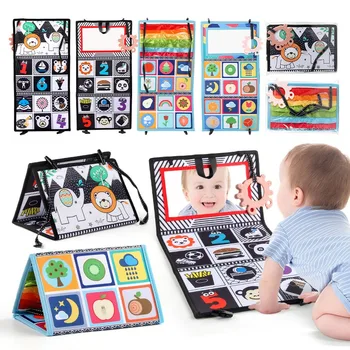 Montessori Desarrollo de Rastreo en Blanco y Negro Bebé Espejo de Suelo de Paño de Color de Libro de la Percepción Sensorial del Bebé Juguetes para Bebés Juguetes de Regalo
