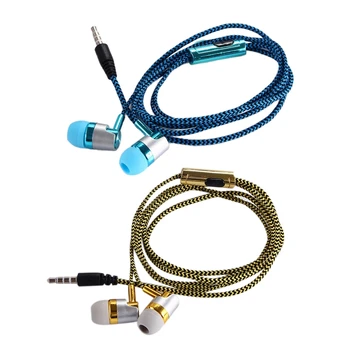 2 piezas H-169 de 3,5 Mm, MP3, MP4 y Cableado Subwoofer Cable Trenzado, Universal de Auriculares de Música - Azul y Oro