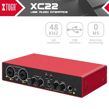 XTUGA XC22 Interfaz de Audio de la Tarjeta de Sonido con la Vigilancia de la Guitarra Eléctrica en Vivo de Grabación de la Tarjeta de Sonido Profesional Para Estudio de Canto