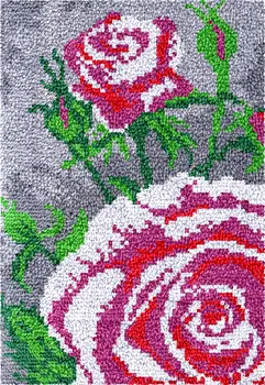 Pestillo de gancho kit DIY alfombra Mat Kit de Costura Inacabado de la Manta de Ganchillo de Hilo tapiz Bordado de la Alfombra Rosa de la Flor de fotos