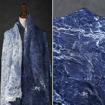 El lago Azul y Blanco a Rayas con Textura Palillo de Tela Prensada Plisado Arte de Ropa de Diseñador de Telas
