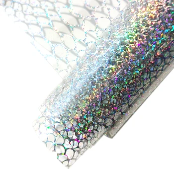 arco holográfica de vinilo tela de cuero de imitación material de la hoja patrón de cocodrilo en relieve de pvc transparente de plástico manualidades diy 46x135cm