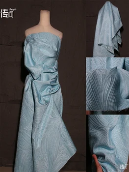 Azul tridimensional agua corriente textura de doble cara de la tela del telar jacquar creativo de alto grado de la falda de hanfu vestido de telas