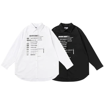 Mm6 Margiela Manga Larga Camisetas Retro de Hip Hop Clásico de Impresión Negro Blanco Suelto Casual Superior de la Camiseta de los Hombres de las Mujeres de la Ropa Streetwear