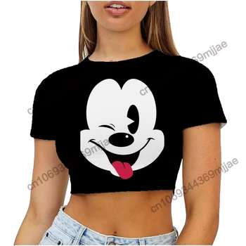 Cuello redondo Graphic Tees Sexy Y2k Tops para las Mujeres 2023 Disney Mickey cabeza Corta T-shirt de las Mujeres T-shirts Mujer Ropa Vintage