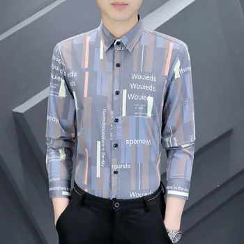 Camisa a rayas de los Hombres de manga Larga Versión coreana de Primavera de Otoño Tendencia Guapo No-planchado de la Juventud de Hombre Casual Dropshipping