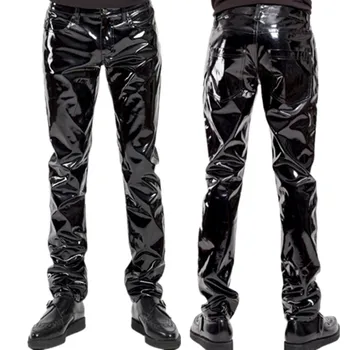 Brillante PVC, Látex Pantalones de los Hombres de la Motocicleta Negro Pantalones de Hombre de Moda de Imitación de Montar de Cuero Impermeable Motorista Macho Calle Pantalones
