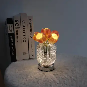 YOUZI 1.2 w LED de Simulación de Tulipa Luz de la Noche Recargable de Flores Artificiales Lámpara de Mesa Adornos Para la Decoración del Hogar