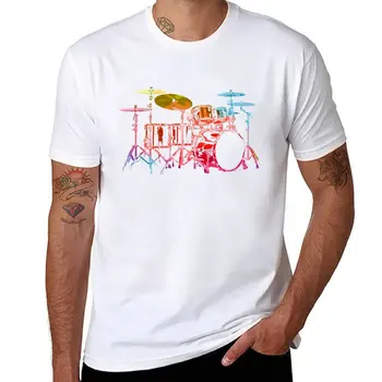 Set de batería (en negrita digital de colores) chicos de Camiseta blanca camisetas hippie ropa de tamaño más tops camisetas para los hombres
