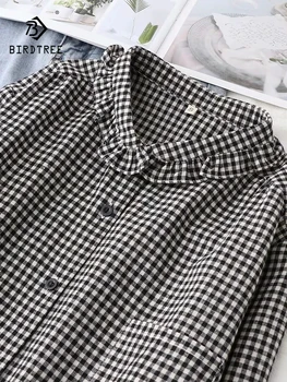 Nuevo Otoño de Algodón Camisas de Cuadros de Mujeres de Cuello de Solapa Tops de las Niñas de Manga Larga Con Hebilla Suelta Desplazamientos Blusas de Primavera T39140QC