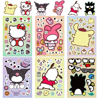 6/12SheetsSanrio Kuromi de Hello Kitty Hacer Una Cara de Rompecabezas de Pegatinas para que los Niños Hagan Su Propio DIY Juego de los Niños de dibujos animados de Juguetes educativos
