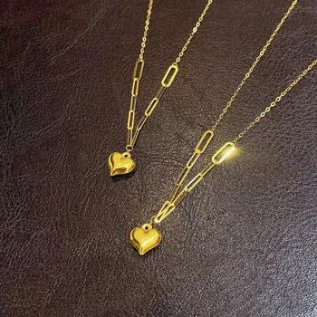 SONRISA Real de 18 quilates de Oro 3D de Amor Collar de Todo 18K Grasa Colgante de Corazón Establecer para las Mujeres de la Joyería de san Valentín de Regalo X0046
