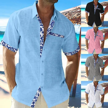Los Hombres De Verano De Manga Corta De La Camiseta De Vacaciones En La Playa De La Camisa De Turndown Collar De La Camisa Hawaiana De La Moda Y2k Harajuku Tops