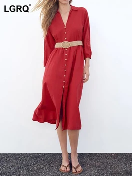 LGRQ 2023 Moda Elegante Contraste de Color de la Correa Decorar Diseño de Larga Vestidos de las Mujeres de Alta Calidad de la Moda Temperamento Ropa 19F3681