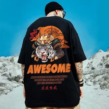 Camiseta de gran tamaño Respirable Puro de los Hombres de Algodón Suelta Y2k Tops Ropa de Estilo Casual T-shirt Ropa de Harajuku Camiseta de Manga Corta