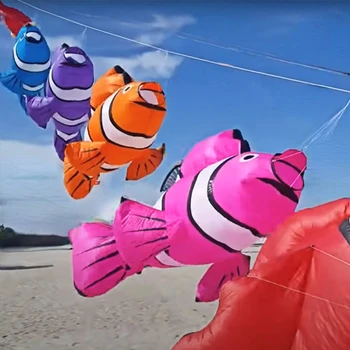 3D 2.45 M de Siete colores pez Payaso Colgando Kite Accesorios de Nylon Paraguas de Tela del Kite Impermeable y Resistente al desgaste Kite Inflable