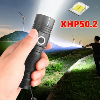 XHP50 Más Potente Linterna 5 Modos de Usb Recargable Zoom linterna Led Use18650 Batería Táctica de Luz para Acampar al aire libre