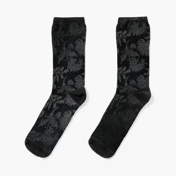 Negro Y Plata de la Vendimia de Damasco Calcetines nuevos en Hombres calcetines divertidos regalos de los HOMBRES de la MODA pura calcetines de los hombres