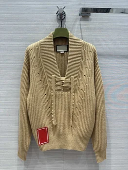 American preppy retro V-cuello con suéter de cachemira, no elija la versión humana de la parte superior del cuerpo enorme slimming7.3